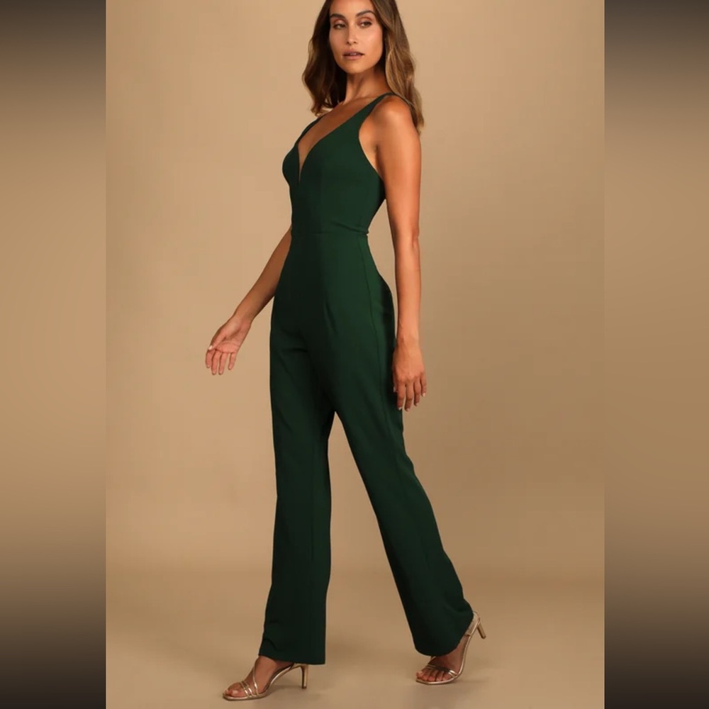 LULUS | Instant Icon Dark Green V-Neck
Sleeveless Jumpsuit - Picture 3 of 8